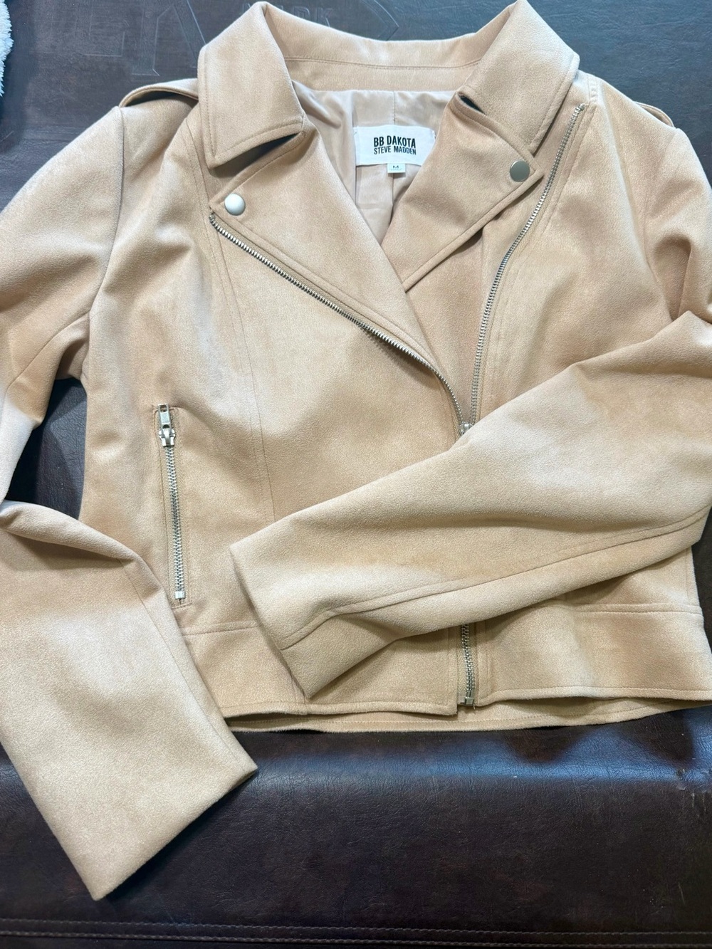 BB Dakota Tan Suede-Look Moto Jacket